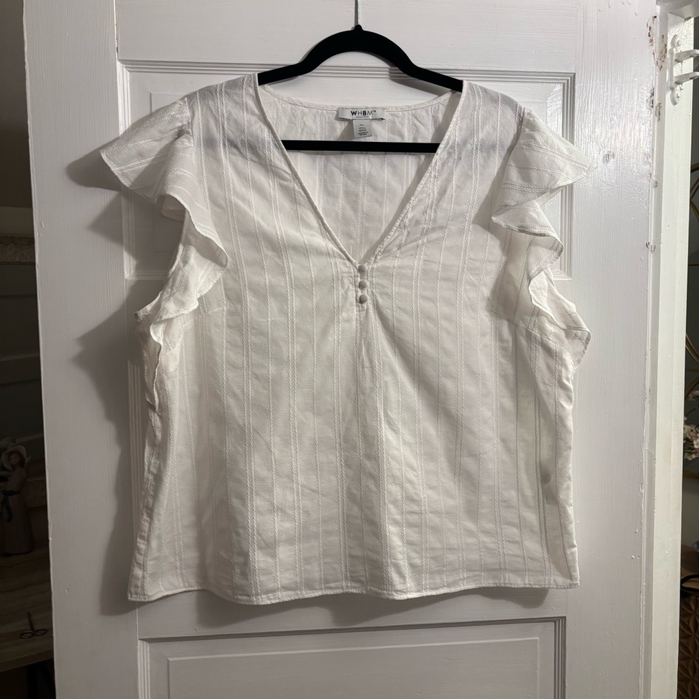 White House Black Market Ruffled Sleeve Buttoned Blouse